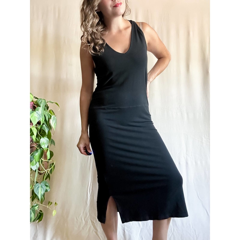 Madewell Black V-neck Fitted Midi Dress (size S)